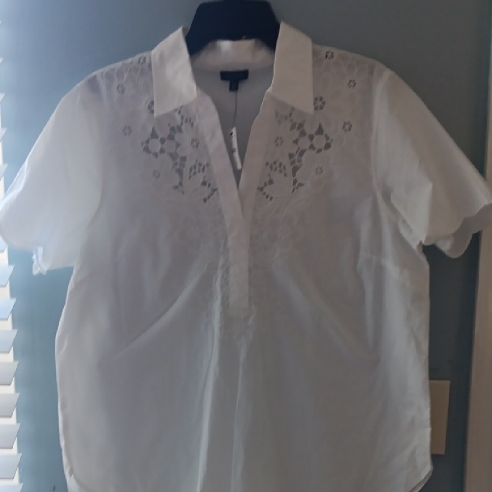 Talbots White Embroidered Blouse